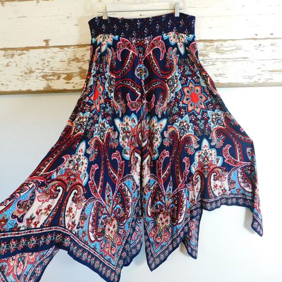 BILA Boho Skirt XL Festival Flowy Hippie Long Handkerchief Hem Elastic Waist NWT - Picture 3 of 9
